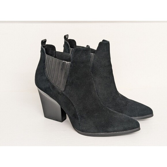 Donald J. Pliner Vale Black Suede Leather Heeled Pull On Boots 9M - Picture 1 of 10